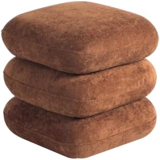 Get Set Style 360° Swivel Velvet Ottoman, Modern Upholstered Foot Stool, Multifunctional Vanity Chair Accent Stool for Small Space, Living Room, Bedroom, Entryway, Honey Ginger