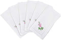 Handmade Hollyhock Embroidery Napkin with Hemstitched Border (Set of 6)