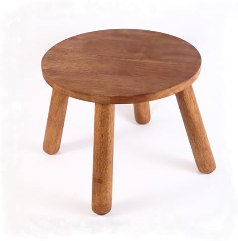 Round Solid Wooden Stool,Plant Stand,Step Stool,Walnut,9.3" H