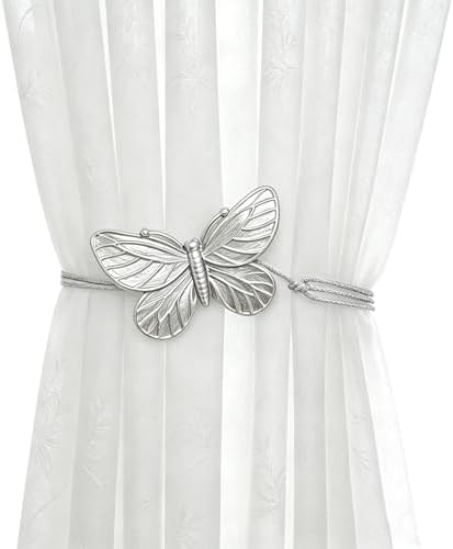 Magnetic Curtain Tiebacks, Resin Decorative Butterfly Window Treatment Farmhouse for Drapes, Midcentury Vintage Style Tie Backs for Curtains, Outdoor Indoor Use, Set of 2