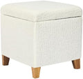 Adeco 18 Inch High Faux Fur White Cube Ottoman Storage, 3D Embossed Velvet Chair Foot Stools, Upholstered Vanity Stool with Hinged Lid, Solid Wood Legs