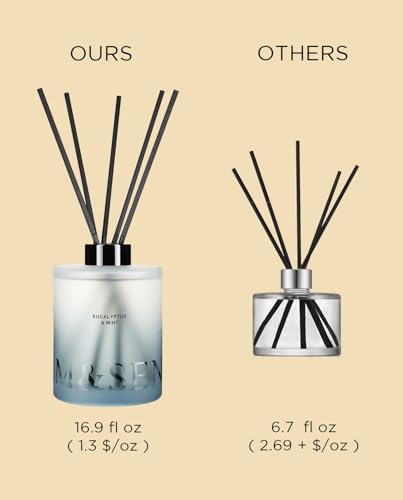 M&SENSE Reed Diffuser, Eucalyptus & Mint, 17 oz Natural Essential Oil