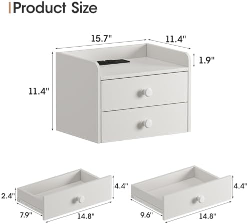Floating Nightstand Set of 2 with 2 Storage Drawers and Charging Station