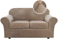 H.VERSAILTEX Real Velvet Plush 3 Piece Stretch Sofa Covers Couch Covers for 2 Cushion Couch Loveseat Covers Width Up to 72 Inch Feature Thick Soft Stay in Place (Medium Sofa, Camel)