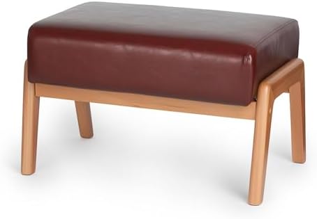 Foot Stool, Leatherette Wooden Step Stool, Modern Rectangle Ottoman Wide Vanity Stool with Cushion for Couch Living Room Bedroom Entryway, Brown