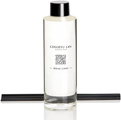 Chloefu LAN Fresh Linen Reéd Diffuser Refill 200ml/6.76 fl oz, Natural Essential Scented Oil, Best for Aromatherapy, SPA and Home, 0% Alcohol, A Fresh Clean Cotton Scent, Free Set of Sticks