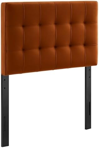 Modway Lily Twin Size Stain-Resistant Performance Velvet Headboard in Rust - Velvet Upholstery with Button Tufting and 4 Adjustable Height Positions