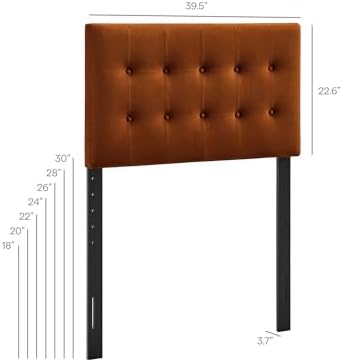 Modway Emily Twin Size Performance Velvet Headboard in Rust - Stain-Resistant Velvet Upholstery with Button Tufting and 7 Adjustable Height Positions