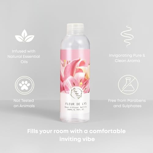 Reed Diffuser Oil Refill Fleur de LYS, Strong Floral Essential Oil Home Fragrance for Bathroom Shelf Decor 200ml
