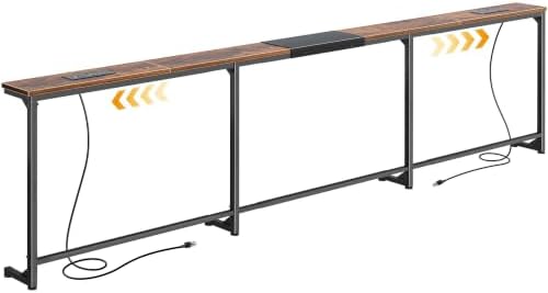 Huuger 94.5-110.2'' Extendable Behind Couch Table with Outlets, Rustic Brown