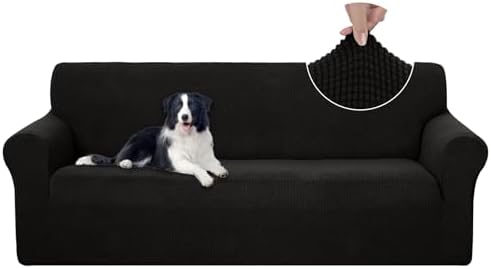 U-NICE HOME Stretch Couch Cover Slipcover for 3 Cushion Sofa, Black