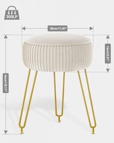 IBUYKE Makeup Vanity Stool, Velvet Round Footrest Ottoman, White LG-30M