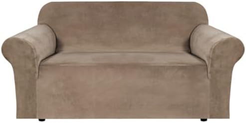 H.VERSAILTEX Stretch Velvet Loveseat Covers for 2 Cushion Couch Covers for Living Room Sofa Covers Slipcovers with Non Slip Straps Bottom, Ultra Thick Comfy Velour (Width 58"-72", Camel)