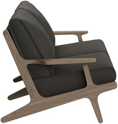 Modway Saratoga Teak Outdoor Patio Loveseat in Weathered Gray Flint – 2 Seater Outdoor Couch with Weather-Resistant Cushions – Wooden Porch Loveseat