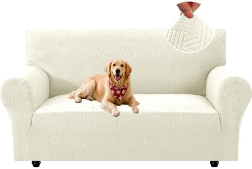 XINEAGE Loveseat Slipcover Pet Friendly, Stretch Couch Cover,Beige White