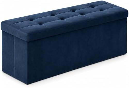 ALASDO 43 Inch Folding Storage Ottoman Bench with Hidden Storage, Velvet Storage Ottoman Foot Rest Stool, End of Bed Bench for Bedroom, Living Room, Entryway and Closet, Navy Blue