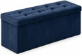 ALASDO 43 Inch Folding Storage Ottoman Bench with Hidden Storage, Velvet Storage Ottoman Foot Rest Stool, End of Bed Bench for Bedroom, Living Room, Entryway and Closet, Navy Blue