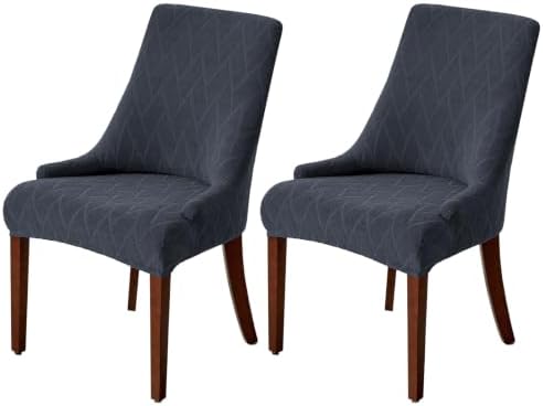 MIFXIN Wingback Side Chair Covers Dining Chair Slipcover Jacquard Stretch Sloping Armchair Protector Arm Chair Seat Cover for Dining Room Living Room Banquet Home Decor (Dark Grey, 2 Pcs)