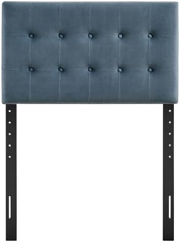 Modway Emily Twin Size Performance Velvet Headboard in Cadet Blue - Stain-Resistant Velvet Upholstery with Button Tufting and 7 Adjustable Height Positions