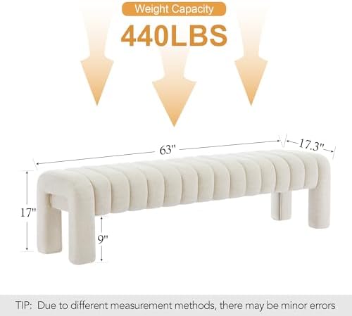63" End of Bed Bench, Upholstered Bench for Bedroom end of Bed