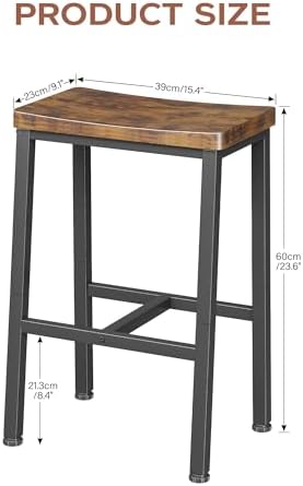 Homeiju Bar Stools, Counter Height Bar Stools Set of 2, 23.6 Inch Saddle Stools with Footrests, Industrial Kitchen Counter Seat for Dining Room, Kitchen, Counter, Rustic Brown