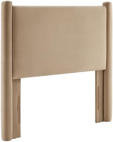 Modway Rael Twin Upholstered Headboard with Pillars in Taupe – Velvet Headboard – Stain-Resistant Performance Velvet Headboard for Twin Beds