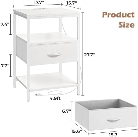 SUPERJARE Nightstand with Charging Station, USB-C Port, Bedside Table