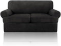 Sofa Covers 3 Piece T Cushion Sofa Slipcovers, Stretch Couch Cover with 2 Individual T Cushion Covers, Machine Washable Furniture Protector for Living Room(Black, 2 Cushions)