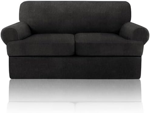 Sofa Covers 3 Piece T Cushion Sofa Slipcovers, Stretch Couch Cover with 2 Individual T Cushion Covers, Machine Washable Furniture Protector for Living Room(Black, 2 Cushions)
