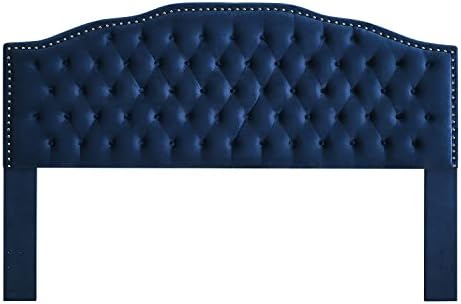 24KF Upholstered Button Tufted King Headboard with Nailhead Trim, Soft Velvet Fabric Headboard King/CA King - Navy