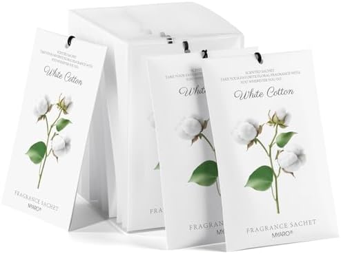 MYARO 12 Pack White Cotton Scented Sachets, Closet Deodorizer Car Freshener