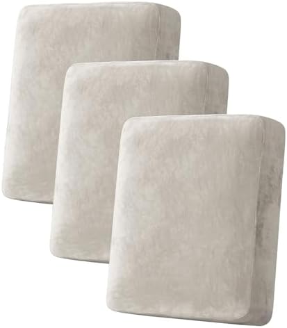 H.VERSAILTEX Velvet Stretch Couch Cushion Cover Plush Cushion Slipcover for Chair Loveseat Sofa Cushion Furniture Protector Seat Cushion Sofa Cover (3 Piece Sofa Cushion Covers, Oatmeal)
