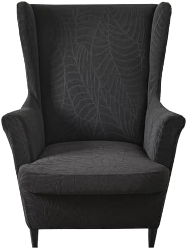 2 Piece Wingback Chair Cover Stretch Jacquard Wing Back Chair Slipcover with Armrest Washable Furniture Protector for Armchair Living Room Bedroom