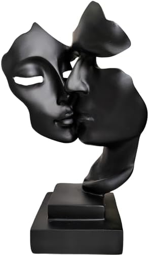 Couples Kiss Sculpture,Black Thinker Resin Statue Ornaments,Silence is Gold Abstract Art Figurine,Abstract Style Sculptures,Living Room Desk Decorations,Bookshelf Decorative Objects