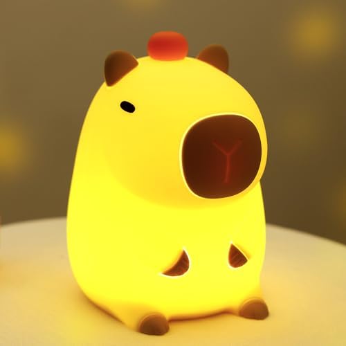 Cute Capybara Night Light, Squishy Animal LED Night Lamp Rechargeable, Novelty Nursery Lamp Nightlight for Kids, 2 Levels Dimmable Touch Lamp for Bedroom, Room Decor Gifts Stuff for Girls Boys
