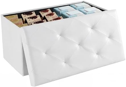 DUMOS 30 Inch Foldable Storage Ottoman Bench, Large Ottoman with Storage