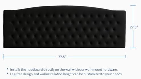 24KF Upholstered Tufted Button Velvet Wall Mounted Headboard,Comfortable Fashional Headboard King/CA King Size, 6058-K-Black