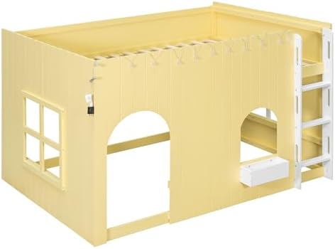 Merax Full Loft Bed with Ladder and House-Style Frame, Primrose Yellow