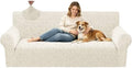 ZNSAYOTX Stretch Couch Cover, 1 Piece Sofa Covers for 3 Cushion Couch, Jacquard Sofa Slipcovers with Elastic Bottom Thickened Furniture Protector for Dog Cat Pet (Large, Beige)