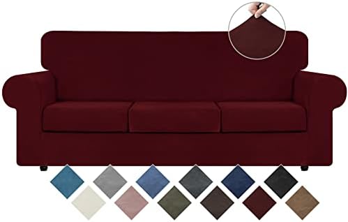 WEERRW 4 Pieces Couch Cover for Sofa Velvet Sofa Covers Washable, Burgundy