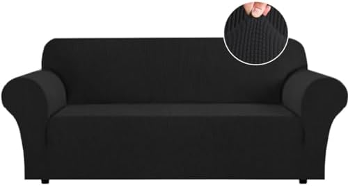 Flamingo P High Stretch Sofa Slipcover Non Slip Couch Cover for 3 Cushion Couch Washable Pet Furniture Protector Covers with Elastic Bottom, Thick Jacquard Fabric (Large, Black)