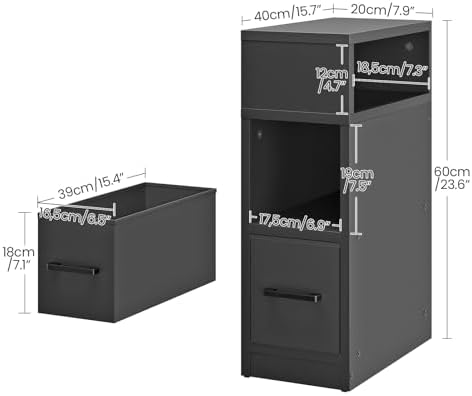 CHOEZON Narrow Side Table, 7.9" Small Nightstand with Drawer, Skinny Bedside Table, for Small Spaces, Flexible Open Compartment, for Bedroom, Living Room, Black MBZ11BB