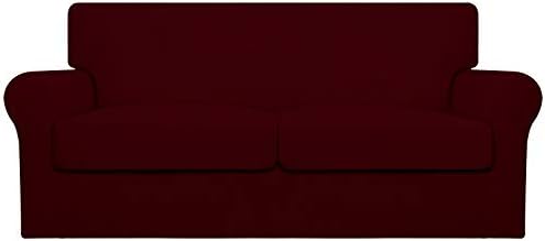 Easy-Going Oversized 3 Pieces Stretch Fleece Soft Loveseat Couch Cover for Pets - Washable Sofa Slipcover for 2 Separate Cushion Couch - Elastic Furniture Protector for Dogs, Kids Wine