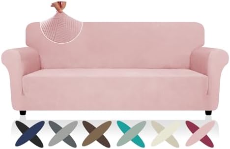 ZNSAYOTX Super Stretch Sofa Cover (72"-92"), New Striped Sofa Covers Fitted Slipcovers with Elastic Bottom, Dog Cat Pets Proof Spandex Washable Fabric Comfortable & Durable (Rose, Sofa)