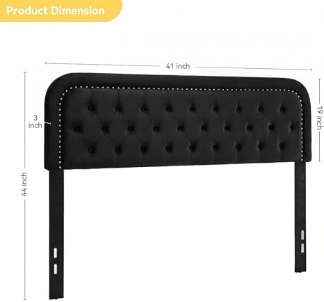 Tufted Upholstered Twin Size Headboard only - Button Solid Wood HeadBoards with Adjustable Height - Modern Velvet Padded Bed Headboard - Easy to Assembly - Nailhead,Black