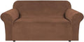 H.VERSAILTEX Stretch Velvet Loveseat Covers for 2 Cushion Couch Covers for Living Room Sofa Covers Slipcovers with Non Slip Straps Bottom, Ultra Thick Comfy Velour (Width 58"-72", Caramel Cafe)