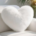 White Heart Pillow, Faux Fox Fur Heart Decorative Pillows, Heart Shaped Throw Pillow for Bed, Soft Fluffy Decorative Cushion for Chair Sofa Living Room - Plush Pillow Home Decor