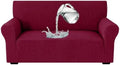 MAXIJIN Waterproof Loveseat Cover Couch Covers (55"-69"), Stretch Love Seat Sofa Slipcovers with Non Slip Elastic Bottom, Dog Pet Friendly Furniture Protector Washable (Medium, Wine Red)
