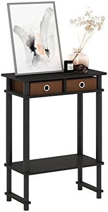 Furinno Turn-N-Tube Tall-Wide Hallway Console Table with Bin, Espresso/Brown