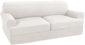 Turquoize 3 Piece T Cushion Sofa Slipcovers Stretch Couch Cover Furniture Covers with 2 Individual T Cushion Covers, Machine Washable (2 Cushion Sofa, Ivory)